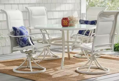 Riverbrook Shell White Round Glass Top Aluminum Dining Table! (NEW IN BOX!) - (TABLE ONLY!)