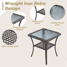 Pocassy 3-Piece Brown Wicker Patio Conversation Set with Gray Cushions and Coffee Table Flat Handrail Rocking Chairs!! NEW IN BOX!!