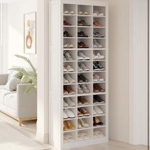 Shoe Storage Cabinet, 36 Pairs Free Standing Closet Organizer, 9 inch Widened Cell Wood Shoe Organizer, 12 Tiers Vertical Space Saving Shoe Rack for Entryway, Cloakroom, White- WE DO NOT SHIP!!