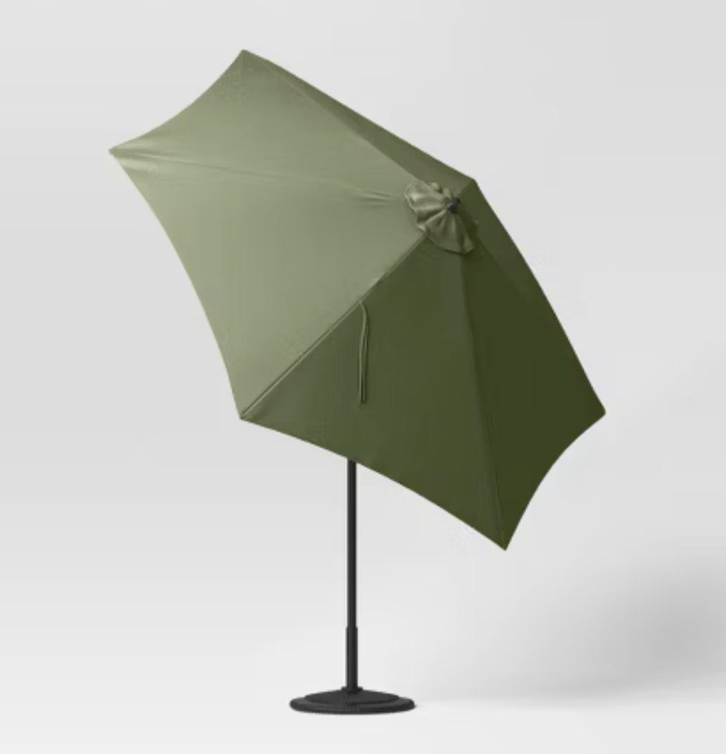 9' Round Outdoor Patio Market Umbrella Basil with Black Pole Green! Threshold™: Fade-Resistant, Crank Lift, Push-Button Tilt! (NEW)