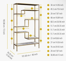 72"H x 40"W Modern 5-Tier Display Shelf Unit with Marble-Look Surfaces and Open Storage