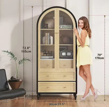 Bestseller73" Tall Arched Storage Cabinet - Modern Farmhouse Bookcase with 3 Large Drawers, Display Cabinet! (NEW IN BOX)