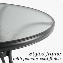 Winston Porter 40'' in. Round Metal Outdoor Dining Table with Umbrella Hole, Tempered Glass Top - WE DO NOT SHIP!!