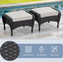 Valierius Versatile Outdoor Wicker Ottomans With Soft Cushions - Durable & Weather-Resistant For Patios, Gardens & Poolside Relaxation (Set of 2)
