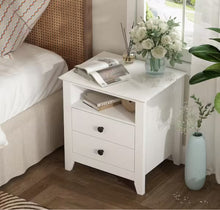 White Wooden Nightstand, Sidetable, End Table with 2 Drawers and Open Shelf, 19.7 L x 15.7 in. W x 21.7 in. H!! NEW IN BOX!!