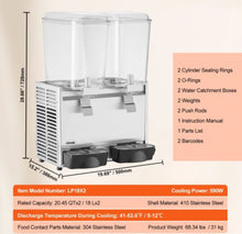 VEVOR Commercial Beverage Dispenser, 20.4 Qt 18L 2 Tanks Ice Tea Drink Machine, 590W 304 Stainless Steel Juice Dispenser with 41℉-53.6℉ Thermostat Controller, for Cold Drink Restaurant Hotel Party-new