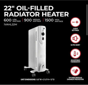 Visionair 600/900/1500-Watts White Electric Oil-Filled Heater Space Heater with Overheat Protection and Safety Tip-Over Switch!! NEW IN BOX!!