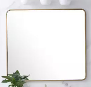 Timeless Home 40 in. H x 36 in. W Brass Modern Soft Corner Rectangular Wall Mirror! (NEW IN BOX)