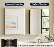 30 in. W x 32 in. H Rectangular Gold Metal Framed Beveled Surface Mount/Recessed Medicine Cabinet with Mirror!! NEW IN BOX!!