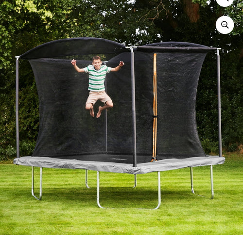 Sportspower Bounce Pro 6x8’ Rectangular Trampoline for Kids 6+ with Safety-Enclosure in Gray and Orange- new!