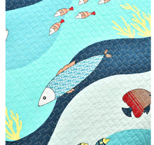 Lush Decor Sea Life Reversible Cotton Quilt Queen Size 3 Piece Set Full/Queen Blue - Kids Bedding Set Queen Quilt - Coastal Bedroom Decor - Beach House