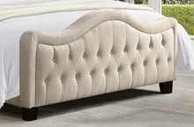 Upholstered Polyester Tufted Button Footboard, Beige, Queen Size