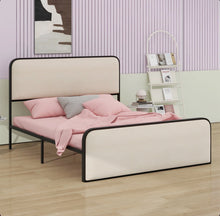 Modern Metal Bed Frame With Upholstered Headboard And Footboard Bed With Under Bed Storage, QUEEN