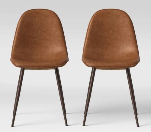 Threshold 2pk Copley Dining Chairs Caramel Faux Leather: Mid-Century Modern Plywood Frame Spot!! NEW IN BOX!!