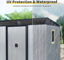 8 ft. W x 6ft. D Metal Outdoor Shed with Single Pitched Roof and Double Door and Window (48 sq. ft. ) in White and Black! (NEW IN BOX)
