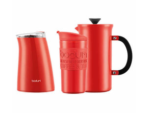 Bodum Tribute Coffee Set, Red- NEW IN BOX!!! (Only the grinder was slightly used and works fine!)
