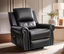 Black Studded Air Leather Power Lift Reclining Chair with Massage, Recliner Chair with Remote and Footrest! (NEW)
