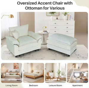 Oversized Black Chenille Soft Single Sofa Arm Chair with Ottoman and 1-Small Pillow for Bedroom and Living room! (NEW VACUUM SEALED IN BOX)