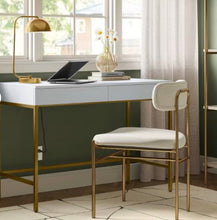 Loring Wood Writing Desk with Drawers and Charging Station White/Gold - Threshold! (NEW IN BOX)
