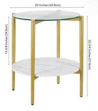 Otto 20 in. Gold Round Glass Side Table with Faux Marble Shelf