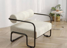 Beige Corduroy Fabric Upholstered Arm Chair with Black Iron Frame