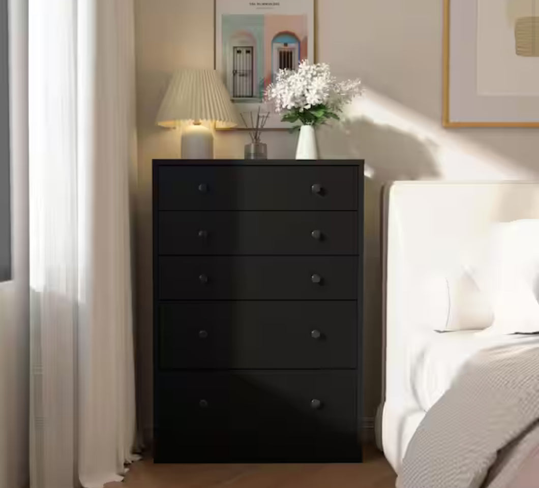 Oversized 5-Drawer Black Dressers Chest of Drawers with 2 Large Drawers 48.3 in. H x 31.6 in. W x 15.7 in. D! (NEW IN BOX!)