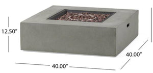 Noble House Zachary 40 in. x 12.5 in. Square MGO Propane Outdoor Patio Fire Pit in Light Grey with Tank Holder! (NEW IN BOX)