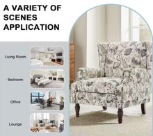 Retro Plants Beige Linen Nailhead Trim Upholstered High Back Accent Arm Chair with Wood Legs(Set of 1)!! NEW AND ASSEMBLED!!