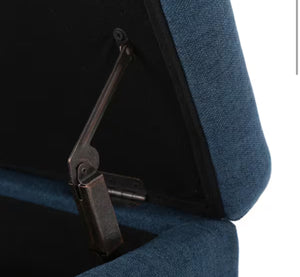 Noble House Chantelle Tufted Navy Blue Fabric Storage Ottoman! (NEW IN BOX)