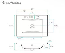 Swiss Madison 24 in. Ceramic Vanity Top with 3-Faucet Holes with White Basin!! NEW IN BOX!!