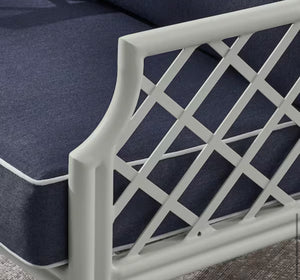 Shelbourne 3-Piece Aluminum Patio Conversation Set with CushionGuard Plus Midnight Blue Cushions! (NEW - ASSEMBLED IN BOX)