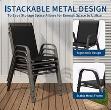 Patio Chairs Set of 4, Outdoor Stackable Dining Chairs with Textilene Fabric, All-Weather Deck Stacking Chairs with High Back for Backyard Poolside Garden Balcony