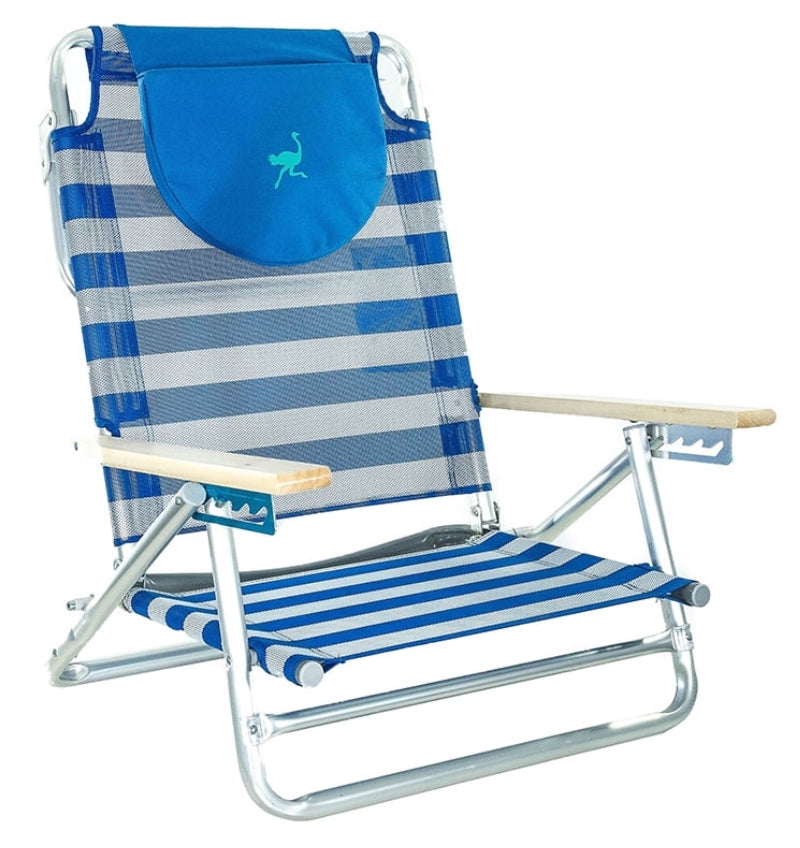 Ostrich 5 Position Aluminum Beach Chair, Blue/white!! NEW IN BOX!!