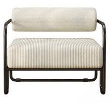 Beige Corduroy Fabric Upholstered Arm Chair with Black Iron Frame