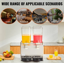 VEVOR Commercial Beverage Dispenser, 20.4 Qt 18L 2 Tanks Ice Tea Drink Machine, 590W 304 Stainless Steel Juice Dispenser with 41℉-53.6℉ Thermostat Controller, for Cold Drink Restaurant Hotel Party-new