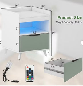 Tangkula 2PCS Nightstand Modern Beside End Table w/ LED Lights Open Compartment & Drawer! (NEW IN BOX)