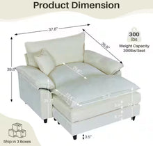 Oversized Black Chenille Soft Single Sofa Arm Chair with Ottoman and 1-Small Pillow for Bedroom and Living room! (NEW VACUUM SEALED IN BOX)