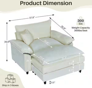 Oversized Black Chenille Soft Single Sofa Arm Chair with Ottoman and 1-Small Pillow for Bedroom and Living room! (NEW VACUUM SEALED IN BOX)