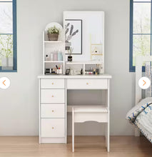 FUFU&GAGA
5-Drawers Wood Dresser Makeup Vanity Sets in White With Stool, Mirror (55.1 in. H x 31.5 in. W x 15.7 in. D)- new in box