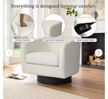 Modern Ivory Velvet Upholstered 360°Swivel Accent Arm Chair with Wood Base- new
