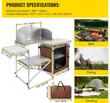 Outdoor 2-Tier Kitchen with Zippered Bag, Portable Folding Cook Table for BBQ, Party and Camping, Brown! (NEW IN BOX)