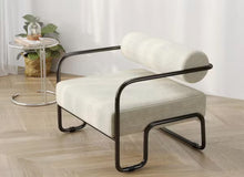 Beige Corduroy Fabric Upholstered Arm Chair with Black Iron Frame