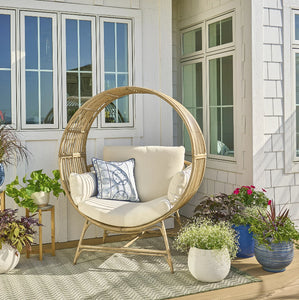 Better Homes & Gardens Bellamy Round Wicker Outdoor Egg Chair, Beige!! NEW AND ASSEMBLED!!