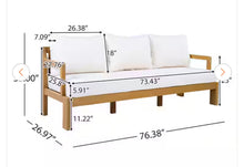 Dunham Outdoor 2 Piece Natural Finish Solid Wood Patio Conversation Set with Beige Cushions, Coffee Table, Slat Design- new and assembled