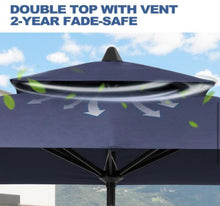 Double Top 9 ft. x 5 ft. Rectangular Aluminum Market Crank and Tilt Patio Umbrella in Navy Blue- new!