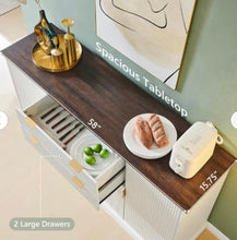 Buffet Sideboard Cabinet with Storage, Modern Buffet Table with Adjustable Shelves, Coffee Bar Cabinet with 2 Drawers & 4 Doors, Rustic/Washed White/Cream! (NEW IN BOX) - (SEE PHOTOS - RUSTIC CREAMY COLOR - BROWN TOP)