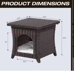 Brown Wicker Outdoor End Table Pet Side Table with Storage!! NEW IN BOX!!