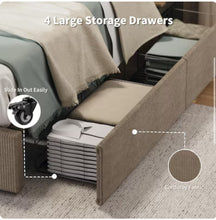 Garvee King Size Bed Frame with 4 Storage Drawers Corduroy Upholstered Platform Bed, Tufted Wingback Headboard, Wood Slat Support No Box Spring Needed, Brown - WE DO NOT SHIP!!