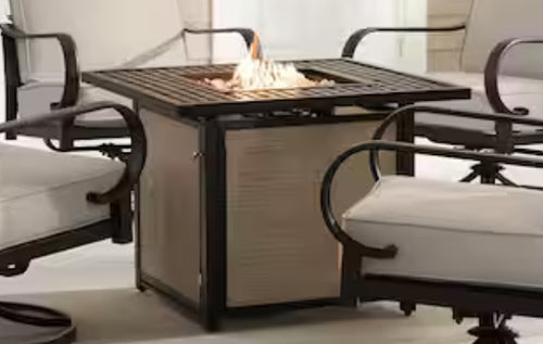 Hampton Bay Laurel Oaks Metal Outdoor Fire Pit Table- new in box- CHAIRS NOT INCLUDED