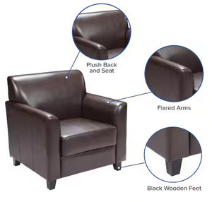 Flash Furniture Brown Hercules Diplomat Series Leather Soft Side Reception Chair, Ergonomic Lobby Chair with Cushions and Flared Arms!! NEW AND ASSEMBLED!!